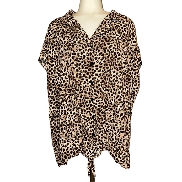 Torrid Women's Size 3 US 22/24 Leopard Print Sleeveless Button Down Blouse Top - Picture 1 of 7